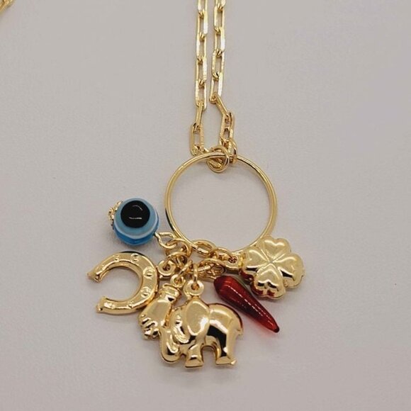 Brand New Brazilian 18k Gold Filled Evil Eye With Multi Charms Necklace - Picture 4 of 5